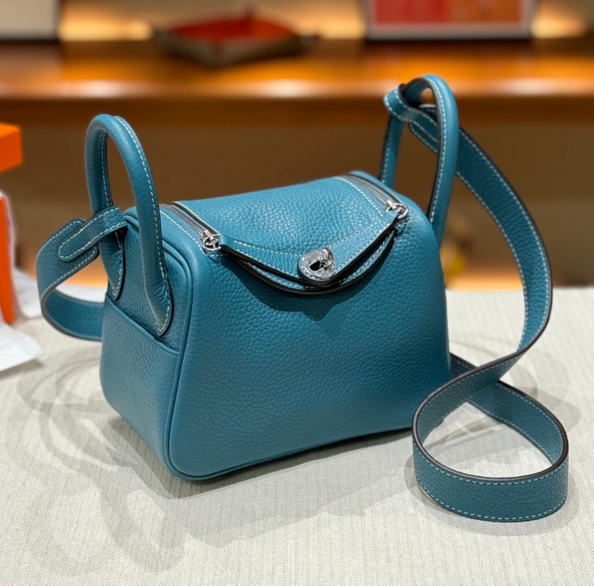 OLIVIA BAG 19 CM LONG STRAP - BLUE JEAN